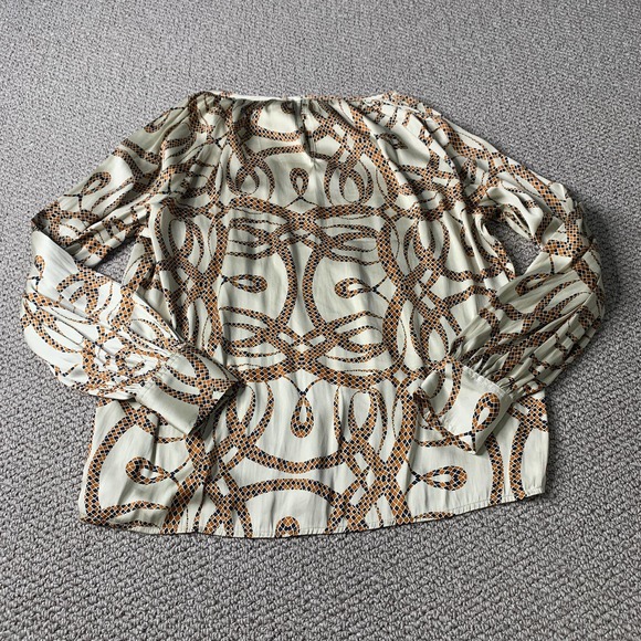 Richard‎ Allen X H&M Womens Blouse Size 2 White Patterned Print Long Sleeves - Picture 2 of 9